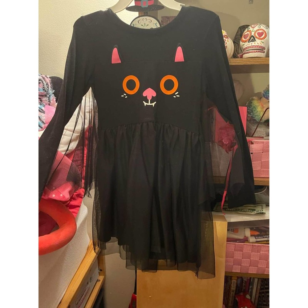 Girls M 7-8 Bat Girl Dress Black With Lace Wings